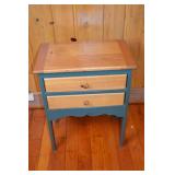 Two-Drawer Wood Nightstand with Green Base, 18x13x25 Inches