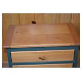 Two-Drawer Wood Nightstand with Green Base, 18x13x25 Inches