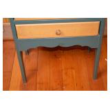 Two-Drawer Wood Nightstand with Green Base, 18x13x25 Inches