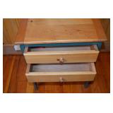 Two-Drawer Wood Nightstand with Green Base, 18x13x25 Inches