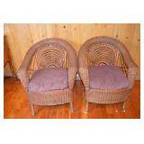 Pair of Wicker Armchairs with Cushions