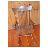 Vintage solid wood spindle-back rocking chair, 35 in. tall