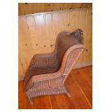 Wicker Armchair with Carved Wood Trim and Cushions