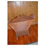 Wicker Armchair with Carved Wood Trim and Cushions