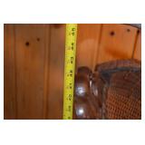 Wicker Armchair with Carved Wood Trim and Cushions