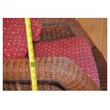 Wicker Armchair with Carved Wood Trim and Cushions