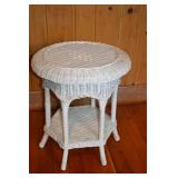 White Wicker Accent Table with Shelf, 22.5 in. H x 19 in. W
