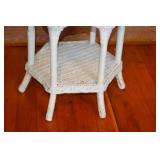 White Wicker Accent Table with Shelf, 22.5 in. H x 19 in. W