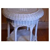 White Wicker Accent Table with Shelf, 22.5 in. H x 19 in. W