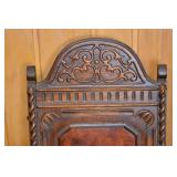 Antique Carved Oak Armchair with Needlepoint Seat