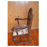 Antique Carved Oak Armchair with Needlepoint Seat
