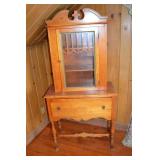 Vintage Wood China Cabinet with Glass Door and Drawer, 64 in Tall