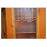 Vintage Wood China Cabinet with Glass Door and Drawer, 64 in Tall