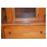 Vintage Wood China Cabinet with Glass Door and Drawer, 64 in Tall