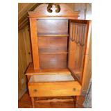 Vintage Wood China Cabinet with Glass Door and Drawer, 64 in Tall