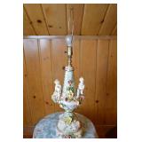 Porcelain Table Lamp with Cherubs and Floral Detail