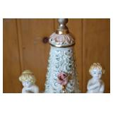 Porcelain Table Lamp with Cherubs and Floral Detail