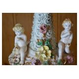 Porcelain Table Lamp with Cherubs and Floral Detail