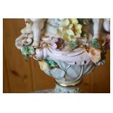 Porcelain Table Lamp with Cherubs and Floral Detail
