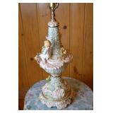 Porcelain Table Lamp with Cherubs and Floral Detail