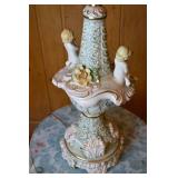 Porcelain Table Lamp with Cherubs and Floral Detail