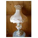 Porcelain Table Lamp with Cherubs and Floral Detail