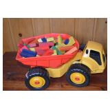 Large Toy Dump Truck with Wooden Building Blocks