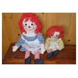Raggedy Ann and Andy style cloth dolls - set of two
