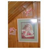 Framed Print of Girl with Roses & 2 Heart Lace Wall Accents