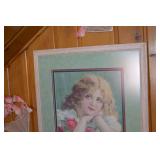 Framed Print of Girl with Roses & 2 Heart Lace Wall Accents