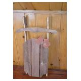 Rustic Wood Sled Home Decor Accent With Hanging Mittens 33x16 Inches
