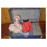 Vintage Doll Trunk with Porcelain Doll and Accessories