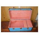 Vintage Blue Metal Storage Trunk with Latch Closures