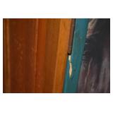 Tall accent cabinet with equestrian motif, 47 in high