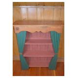Whimsical Painted Wood Wall Shelf with Curtain Design, 33x47x12 in