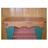 Whimsical Painted Wood Wall Shelf with Curtain Design, 33x47x12 in