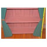 Whimsical Painted Wood Wall Shelf with Curtain Design, 33x47x12 in