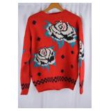 Imari by Dray Red Wool Rose Print Sweater Large