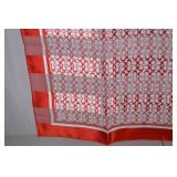 Red and White Patterned Silk Scarf, 38 x 38 in