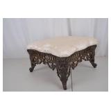 Victorian Cast Iron Footstool with Cream Damask Upholstery