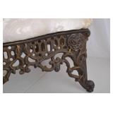 Victorian Cast Iron Footstool with Cream Damask Upholstery