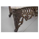 Victorian Cast Iron Footstool with Cream Damask Upholstery