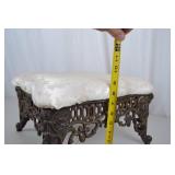 Victorian Cast Iron Footstool with Cream Damask Upholstery