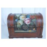 Vintage Hand-Painted Floral Dome Top Wooden Chest
