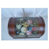 Vintage Hand-Painted Floral Dome Top Wooden Chest