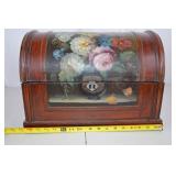 Vintage Hand-Painted Floral Dome Top Wooden Chest