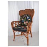 Wicker Armchair with Embroidered Floral Cushions