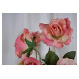 Hand Painted Porcelain Macau Vase with Silk Roses, 21 Inches Tall