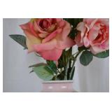 Hand Painted Porcelain Macau Vase with Silk Roses, 21 Inches Tall