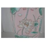 Hand Painted Porcelain Macau Vase with Silk Roses, 21 Inches Tall